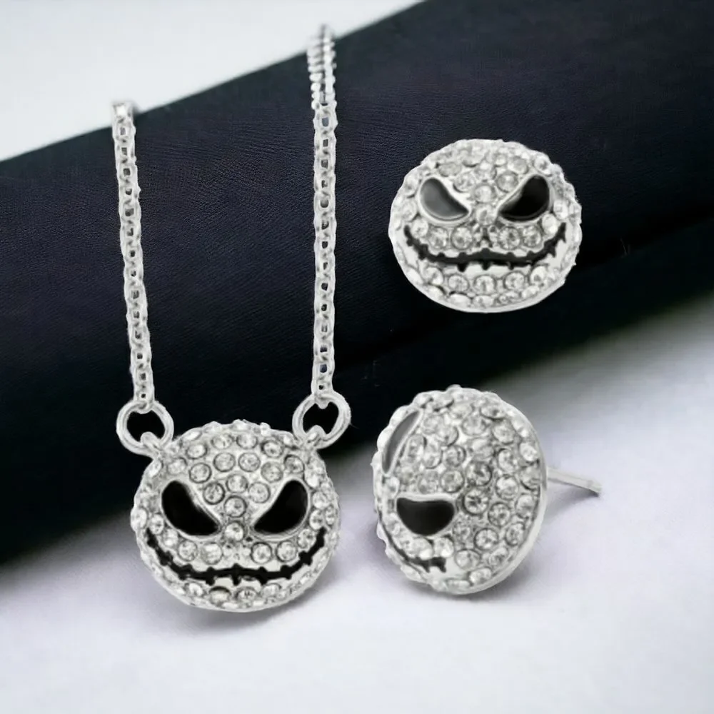 Jack Skellington Rhinestone Necklace Earring Set Nightmare Before Christmas Goth